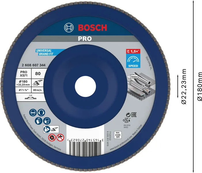 PRO X571 lamelna brusna ploča ravan 180 mm, G80 2608607344