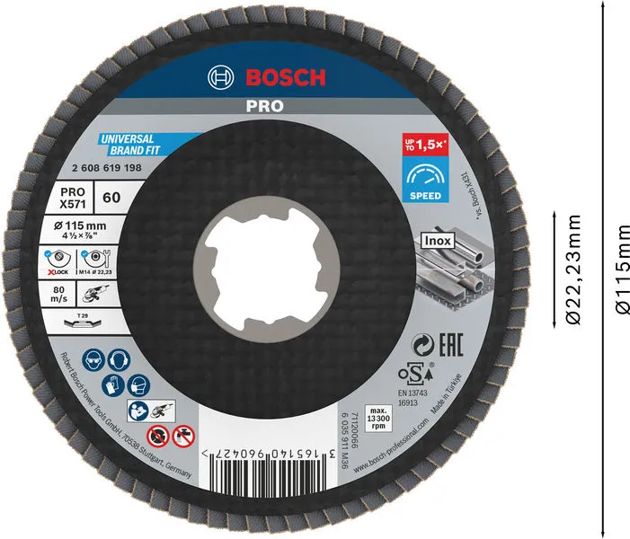 PRO X571 lamelna brusna ploča, pod uglom, 115 mm, G60, X-Lock 2608619198