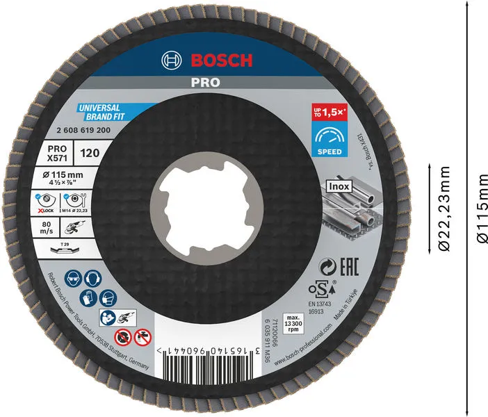 PRO X571 lamelna brusna ploča pod uglom 115 mm, G120, X-Lock 2608619200