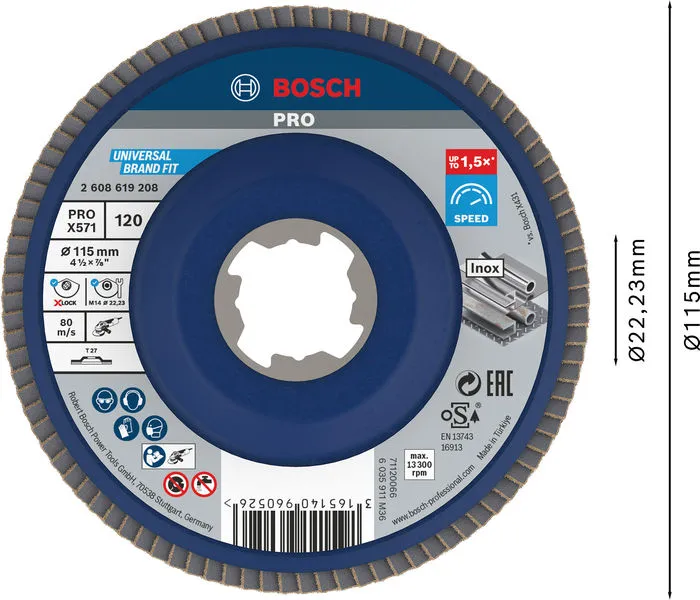 PRO X571 lamelna brusna ploča ravan 115 mm, G120, X-Lock 2608619208