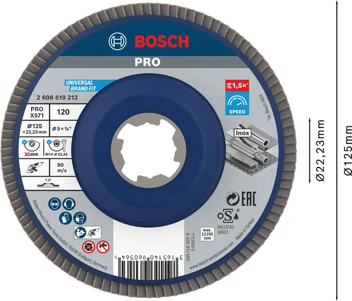 PRO X571 lamelna brusna ploča ravan 125 mm, G120, X-Lock 2608619212