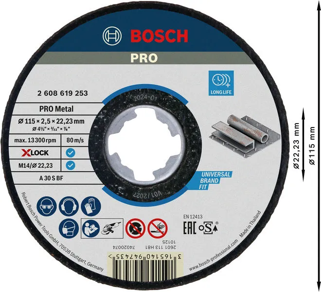 PRO Metal lepljena rezna ploča 115×2,5×22,23 mm, X-Lock, ravna 2608619253