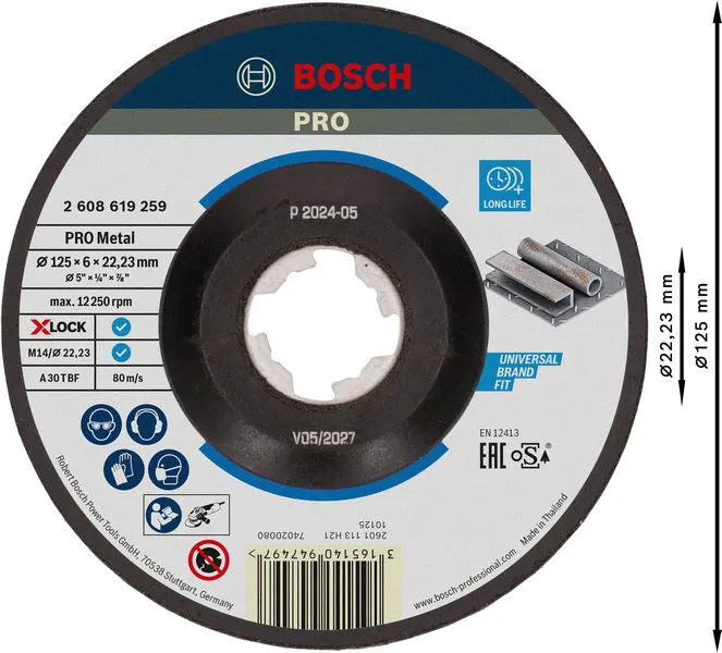 PRO Metal lepljena brusna ploča 125×6×22,23 mm, X-Lock 2608619259