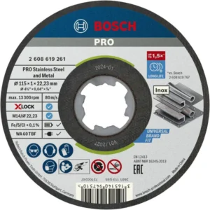 Bosch PRO Stainless Steel and Metal lepljena rezna ploča 115×1×22,23 mm, X-Lock, ravna 2608619261