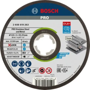 Bosch PRO Stainless Steel and Metal lepljena rezna ploča 115×1×22,23 mm, X-Lock, ravna, oSa 2608619263
