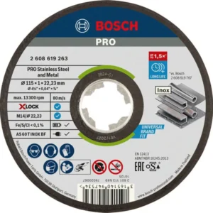 Bosch PRO Stainless Steel and Metal lepljena rezna ploča 115×1×22,23 mm, X-Lock, ravna, oSa 2608619263
