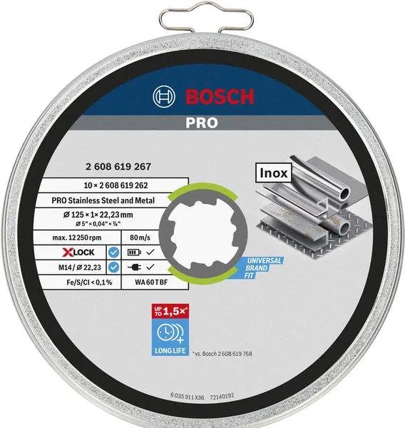 PRO Stainless Steel and Metal lepljena rezna ploča 125×1×22,23 mm, X-Lock, ravna, 10 kom 2608619267