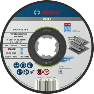 Bosch PRO Stainless Steel and Metal lepljena rezna ploča 125×1×22,23 mm, X-Lock, ravna, 10 kom 2608619267