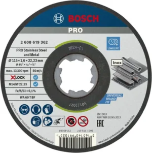 Bosch PRO Stainless Steel and Metal lepljena rezna ploča 115×1,6×22,23 mm, X-Lock, ravna 2608619362