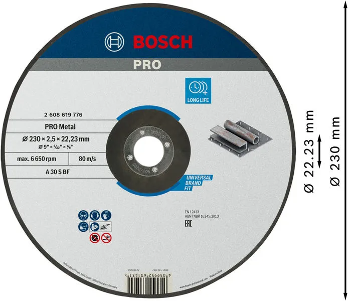 PRO Metal lepljena rezna ploča 230×2,5×22,23 mm 2608619776