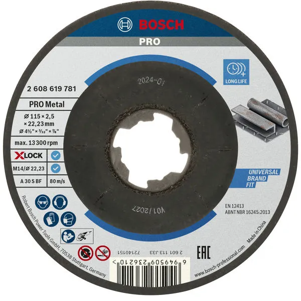 Bosch PRO Metal lepljena rezna ploča 115×2,5×22,23 mm, X-Lock, sa uvučenim centrom 2608619781