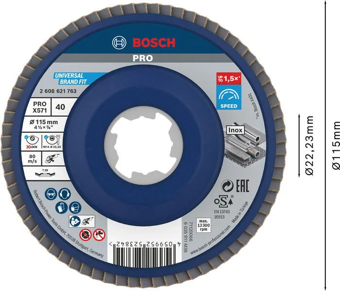 PRO X571 lamelna brusna ploča, pod uglom, 115 mm, G40, X-Lock 2608621763