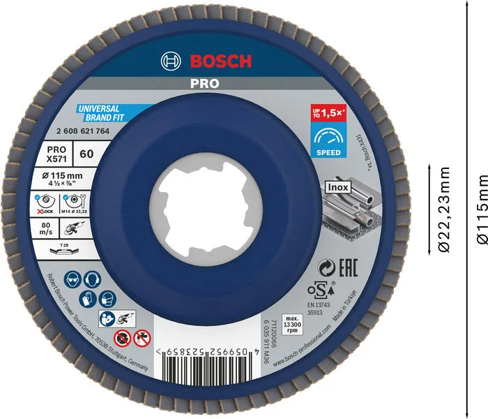 PRO X571 lamelna brusna ploča, pod uglom, 115 mm, G60, X-Lock 2608621764