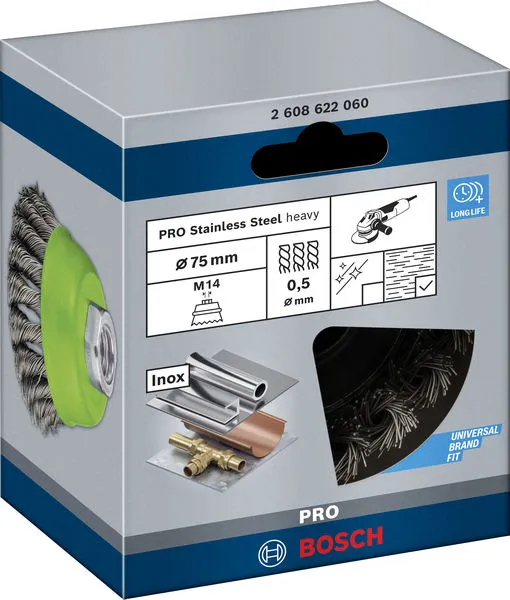 PRO Stainless Steel heavy lončasta četka 75×0,5 mm, sa navojem 2608622060