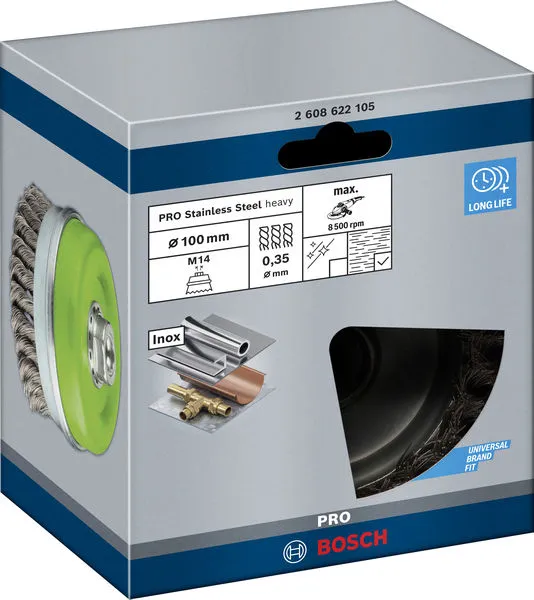 PRO Stainless Steel heavy lončasta četka 100×0,35 mm, sa navojem 2608622105