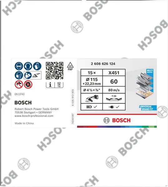 X451 lamelna brusna ploča, 115×22,23 mm, G60, T29, 15 delova 2608626124