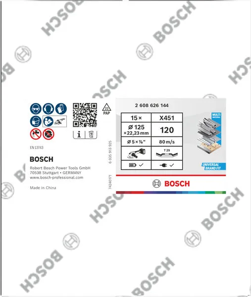 X451 lamelna brusna ploča, 125×22,23 mm, G120, T29, 15 delova 2608626144