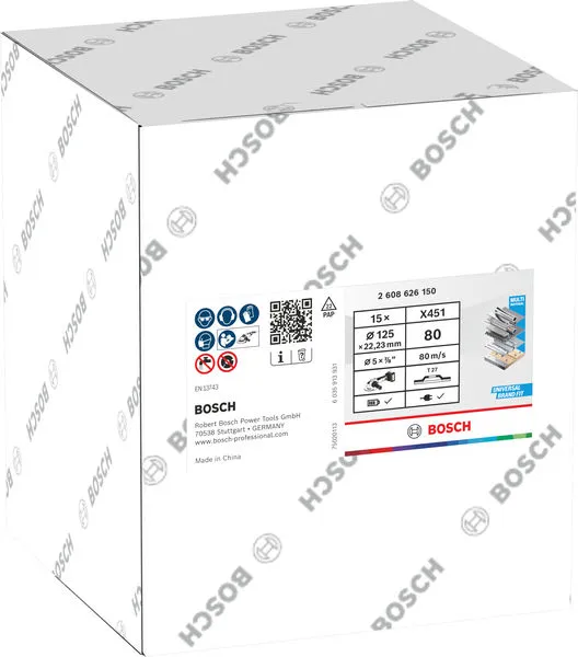 X451 lamelna brusna ploča, 125×22,23 mm, G80, T27, 15 delova 2608626150