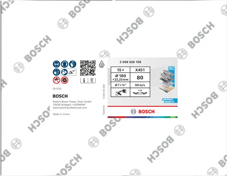 X451 lamelna brusna ploča, 180×22,23 mm, G80, T29, 15 delova 2608626158