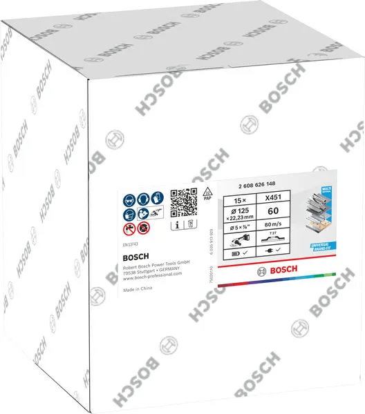X451 lamelna brusna ploča, 125×22,23 mm, G60, T27, 15 delova 2608626180
