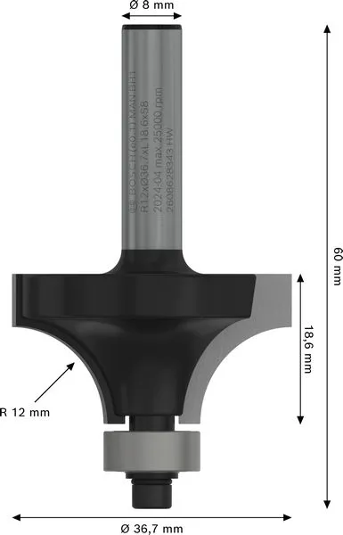 PRO glodalo za zaobljavanje R 12, prihvat 8 mm 2608628343