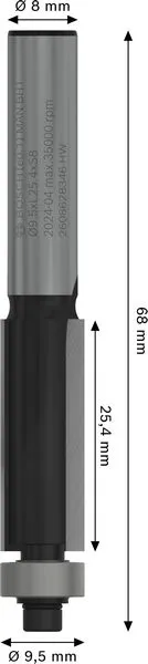 PRO glodalo za glodanje u ravni sa ležajevima na dnu Ø 9,5×L 25,4, prihvat 8 mm 2608628346