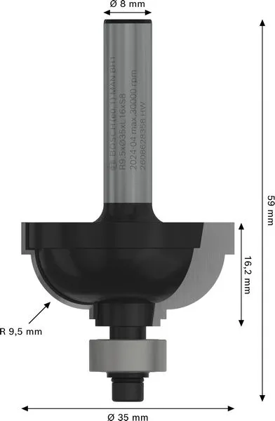 PRO glodalo za formiranje ivice R 9,5, prihvat 8 mm 2608628358