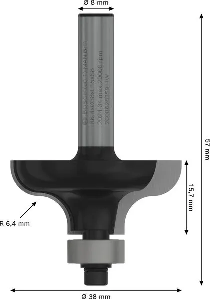PRO nastavak za ukrasno iskošavanje ivica R 6,4, prihvat 8 mm 2608628359