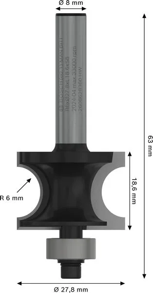 PRO vođeno glodalo pljosnatog štapa R 6, prihvat 8 mm 2608628360
