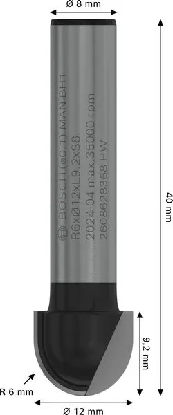 PRO glodalo za poluokrugle kanale R 6, prihvat 8 mm 2608628368