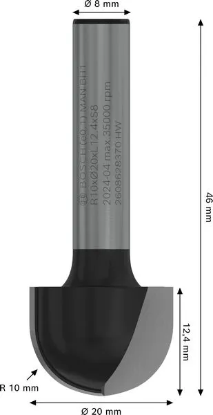 PRO glodalo za poluokrugle kanale R 10, prihvat 8 mm 2608628370