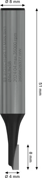 PRO ravno glodalo jedan žleb Ø 4×L 8, prihvat 8 mm 2608628377