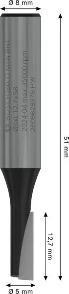 PRO ravno glodalo jedan žleb Ø 5×L 12,7, prihvat 8 mm 2608628378