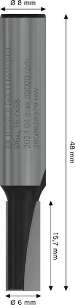 PRO ravno glodalo dva žleba Ø 6×L 15,7, prihvat 8 mm 2608628379