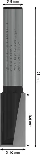 PRO ravno glodalo dva žleba Ø 10×L 19,6, prihvat 8 mm 2608628383