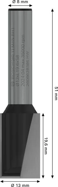 PRO ravno glodalo dva žleba Ø 13×L 19,6, prihvat 8 mm 2608628386
