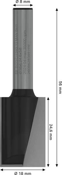 PRO ravno glodalo dva žleba Ø 18×L 24,6, prihvat 8 mm 2608628389