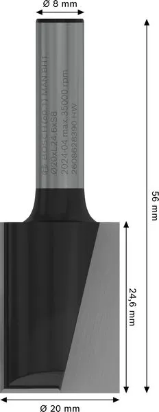 PRO ravno glodalo dva žleba Ø 20×L 24,6, prihvat 8 mm 2608628390