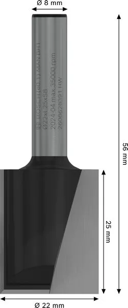 PRO ravno glodalo dva žleba Ø 22×L 24,6, prihvat 8 mm 2608628391