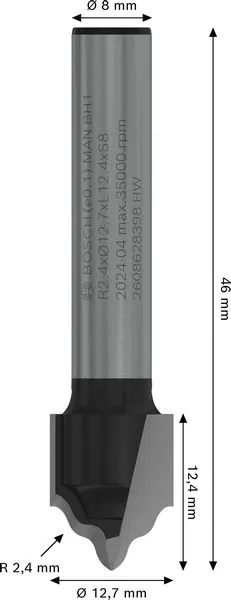 PRO glodalo za kanale i useke, R 2,4, prihvat 8 mm 2608628398