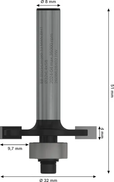 PRO pločasto glodalo L 4, prihvat 8 mm 2608628402