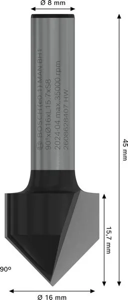 PRO glodalo za V-kanale 90°×Ø 16, prihvat 8 mm 2608628407