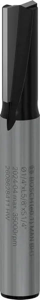 Bosch PRO ravno glodalo, dva žleba, Ø 1/4×L 5/8", prihvat 1/4" 2608628411