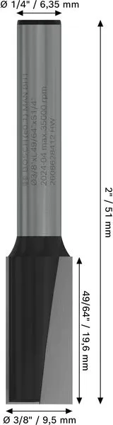 PRO ravno glodalo, dva žleba, Ø 3/8×L 49/64", prihvat 1/4" 2608628412