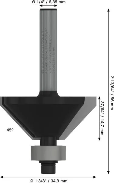 PRO glodalo za obaranje ivica, 45°, prihvat 1/4″ 2608628416