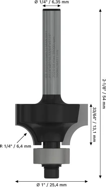 PRO glodalo za zaobljavanje, R 1/4", prihvat 1/4" 2608628421