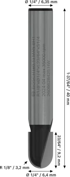 PRO glodalo za poluokrugle kanale, R 1/8″, prihvat 1/4″ 2608628425
