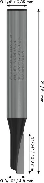 PRO ravno glodalo, dva žleba, Ø 1/16″ x L 31/64″, prihvat 1/4″ 2608628428