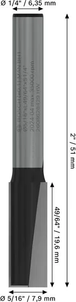PRO ravno glodalo, dva žleba, Ø 5/16×L 49/64", prihvat 1/4" 2608628429
