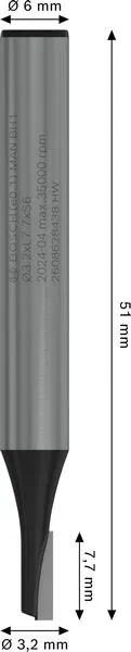 PRO ravno glodalo, jedan žleb, Ø 3,2×L 7,7, prihvat 6 mm 2608628438